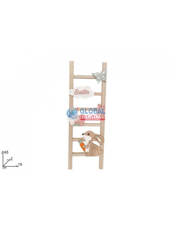 SCRITTA LEGNO C/DECORAZIONE PASQUA 45cm