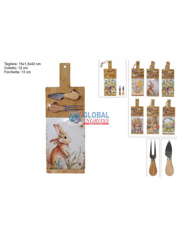 TAGLIERE PASQUA LEGNO ECERAMICA C/ACCESSORI
