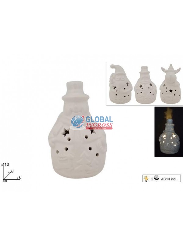 SOGGETTO NATALE CERAMICA BIANCA 10cm C/LUCE