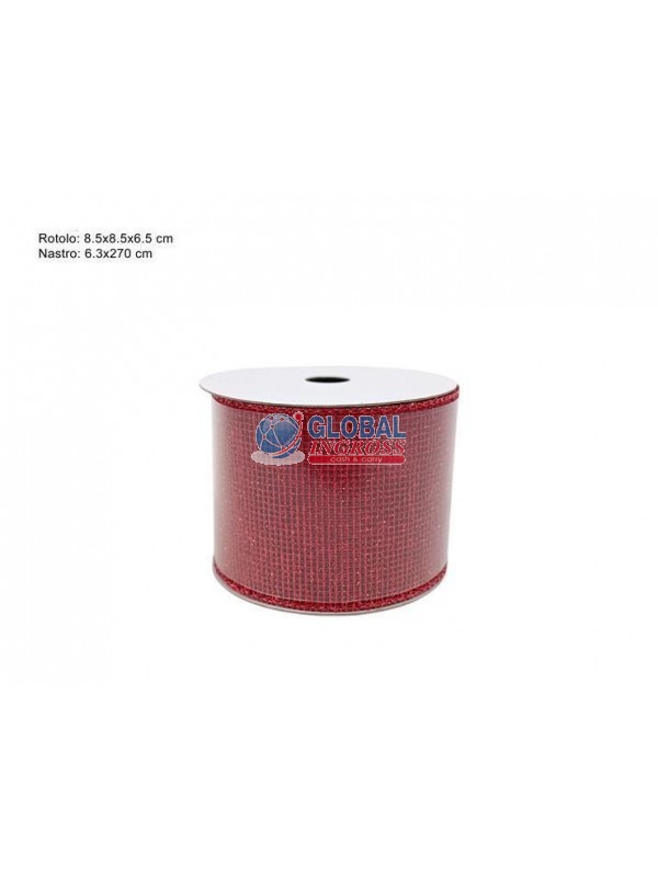 NASTRO RETE GLITTER ROSSO 6,3x270cm