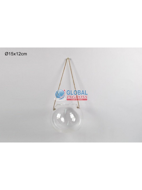 VASO VETRO C/CORDA JUTA15cm