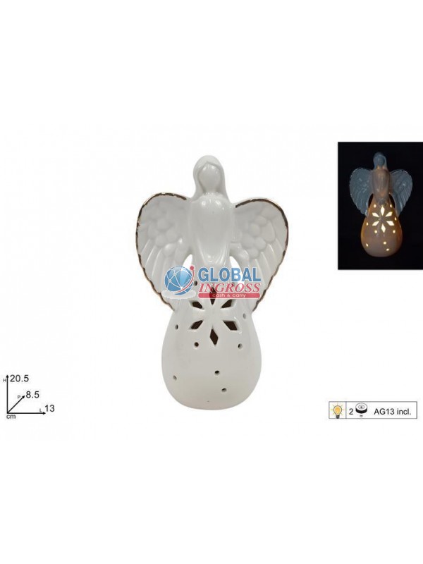 ANGELO 20cm CERAMICA C/DECORO ORO C/LUCE