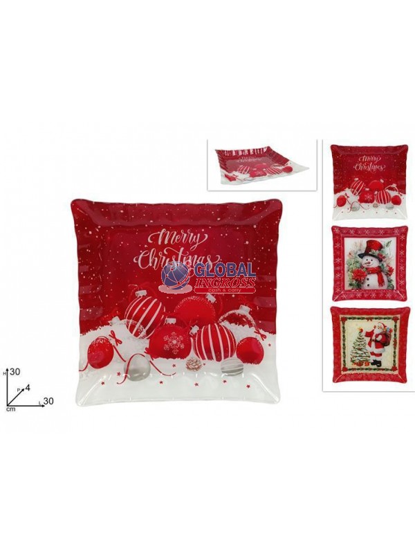 PIATTO VETRO 30x30 DECORO NATALE ASS.