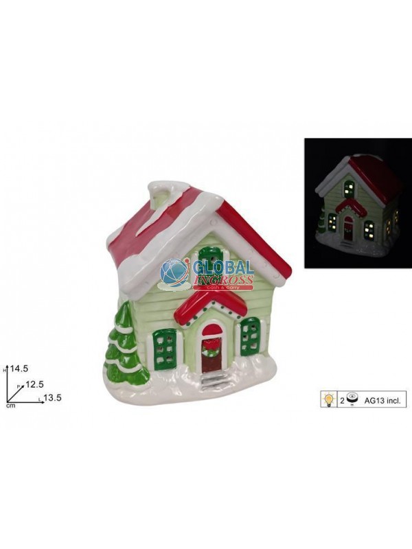 CASA NATALIZIA IN CERAMICA 14cm C/LUCE