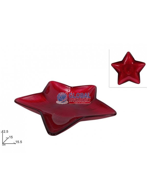 PIATTINO VETRO STELLA ROSSO