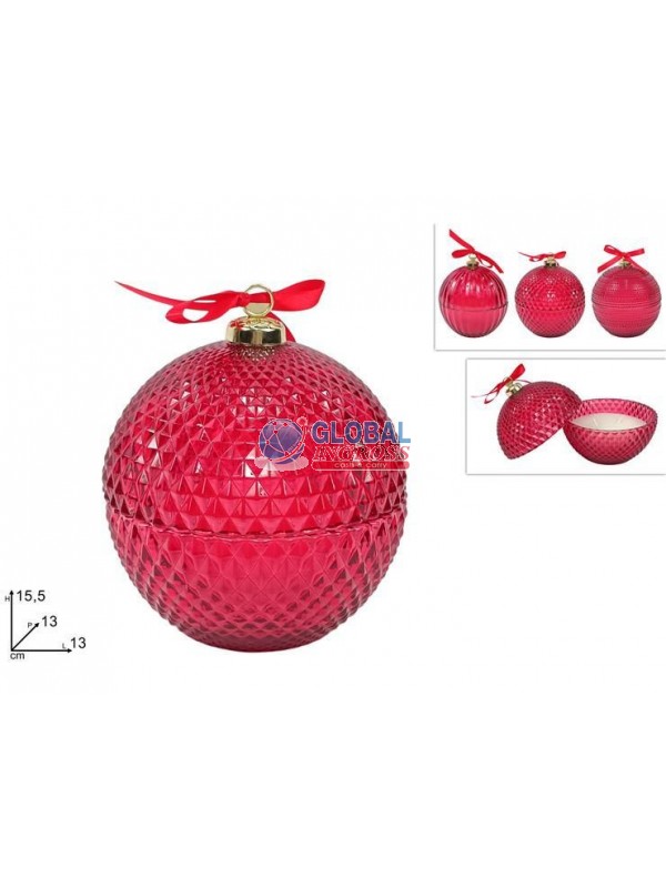 PALLA VETRO 13cm CON CANDELA PROFUMATA ASS.