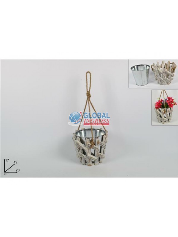 P/PIANTE LEGNO C/VASO BIANCO/NATURALE