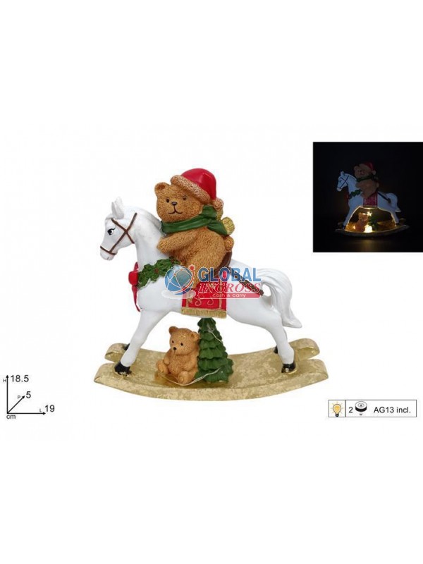 CAVALLO A DONDOLO C/ORSETTI C/LUCE 18cm