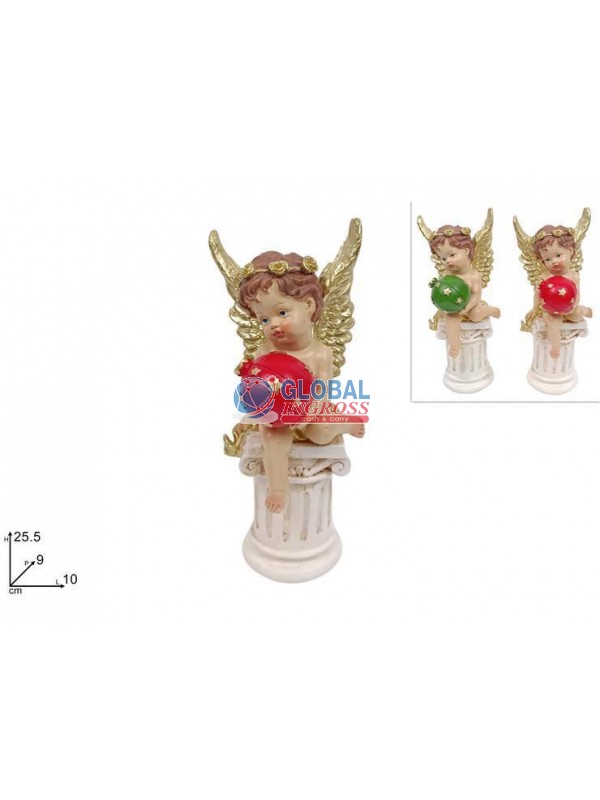 ANGELO 25cm SU COLONNA C/DECORO ORO