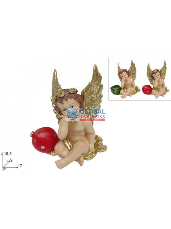 ANGELO SEDUTO C/PORTACANDELA 19cm DECORO ORO