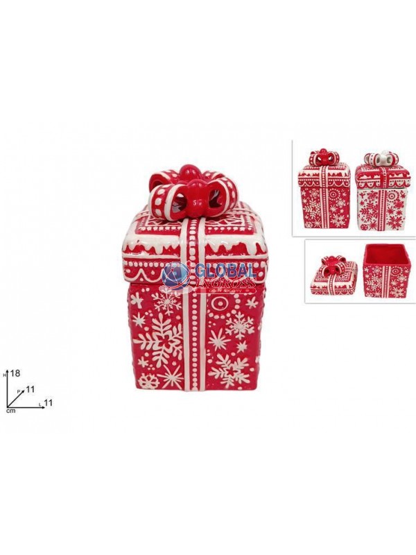 BARATTOLO CERAMICA QUADRATO 11x11 C/FIOCCO ROSSO/BIANCO