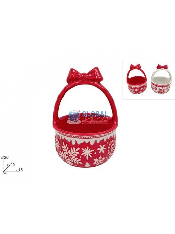 CESTINO CERAMICA 20cm ROSSO/BIANCO