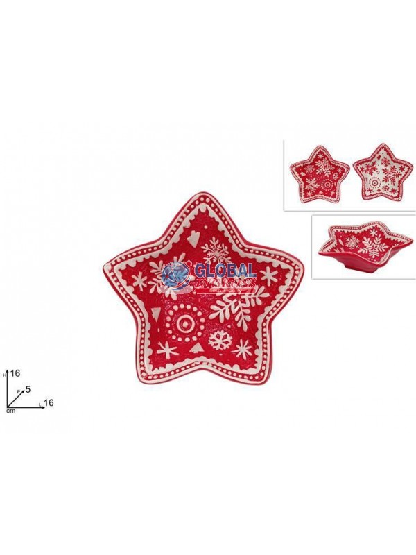 VASSOIO STELLA ROSSO/BIANCO 16cm CERAMICA