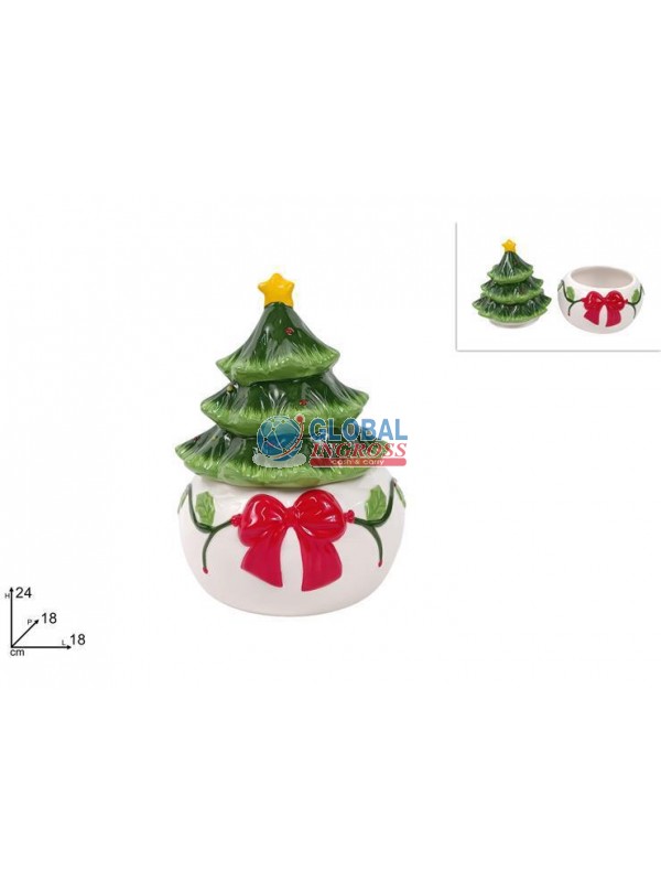 BARATTOLO C/TAPPO ALBERO NATALE IN CERAMICA