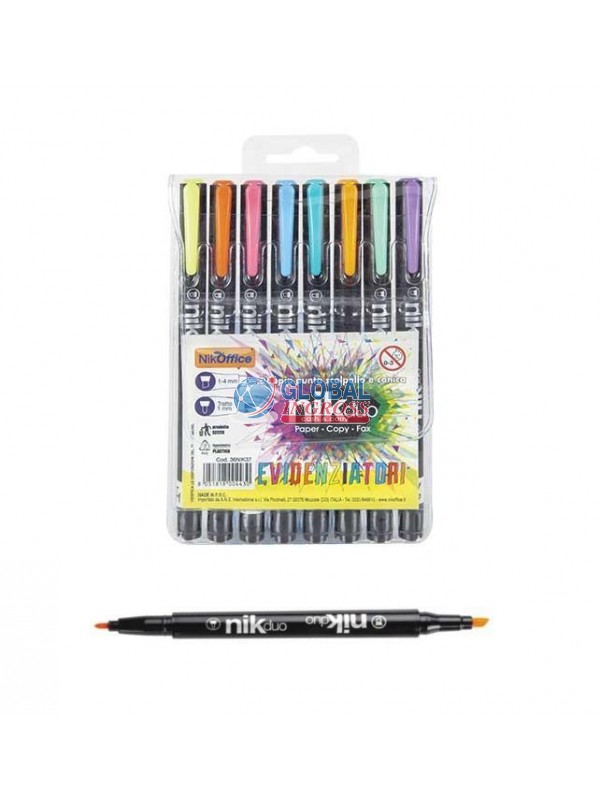 EVIDENZIATORI DUO 8 COLORI DOPPIA PUNTA