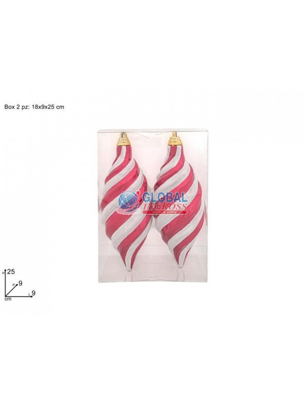 PALLE 2pz 25cm OVALI ROSSE GLITTER BIANCO IN BOX PVC