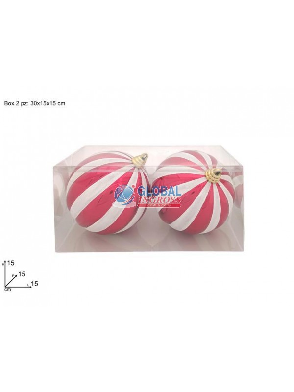 PALLE 2pz 15cm ROSSE GLITTER BIANCO IN BOX PVC