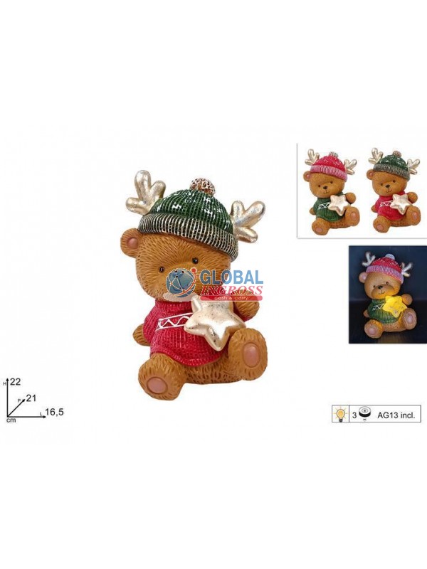 ORSO DECORATO C/ORO SEDUTO 22cm C/LUCE