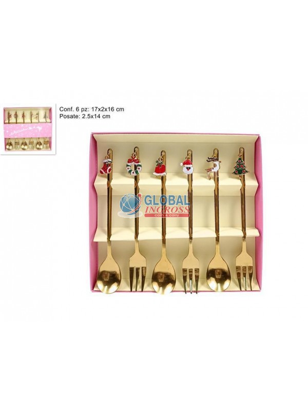 SET 6 CUCCHIAI O FORCHETTE SEGNAPOSTO IN BOX ORO