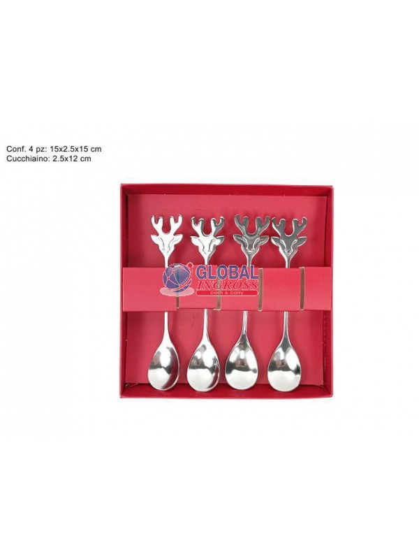 CUCCHIAINI NATALE SILVER TESTA RENNA 4pz