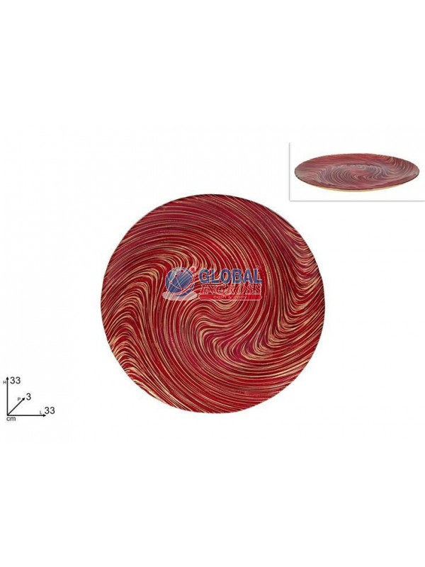 CENTROTAVOLA DECORO VORTICE ROSSO/ORO 33cm VETRO