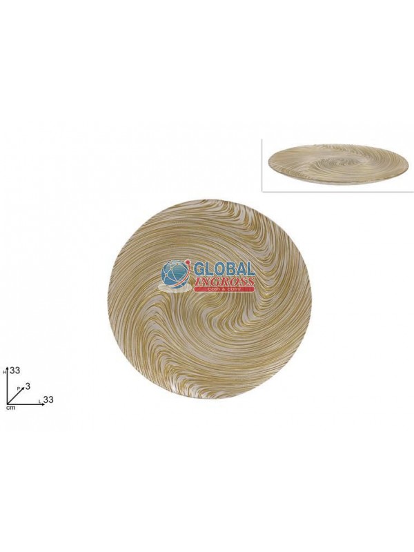 CENTROTAVOLA DECORO VORTICE ORO/BIANCO 33cm VETRO