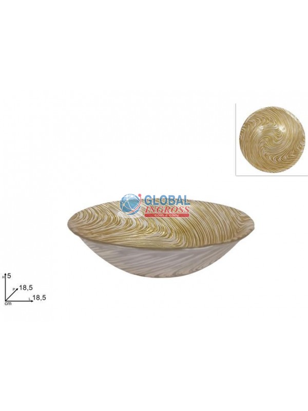 COPPETTA VETRO DECORO VORTICE ORO/BIANCO 18cm