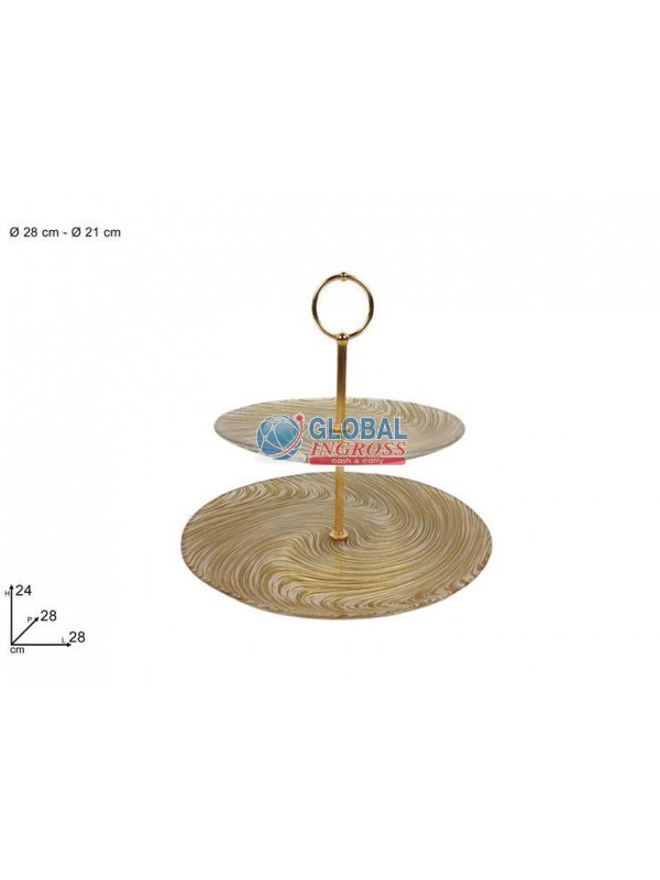 ALZATINA 2 PIANI VETRO VORTICE ORO/BIANCO 28/21cm