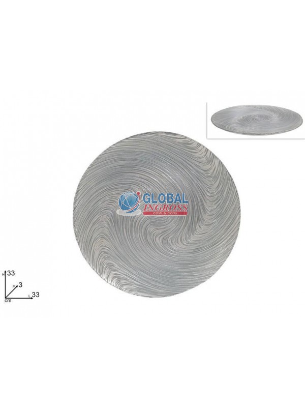 CENTROTAVOLA DECORO VORTICE SILVER 33cm VETRO