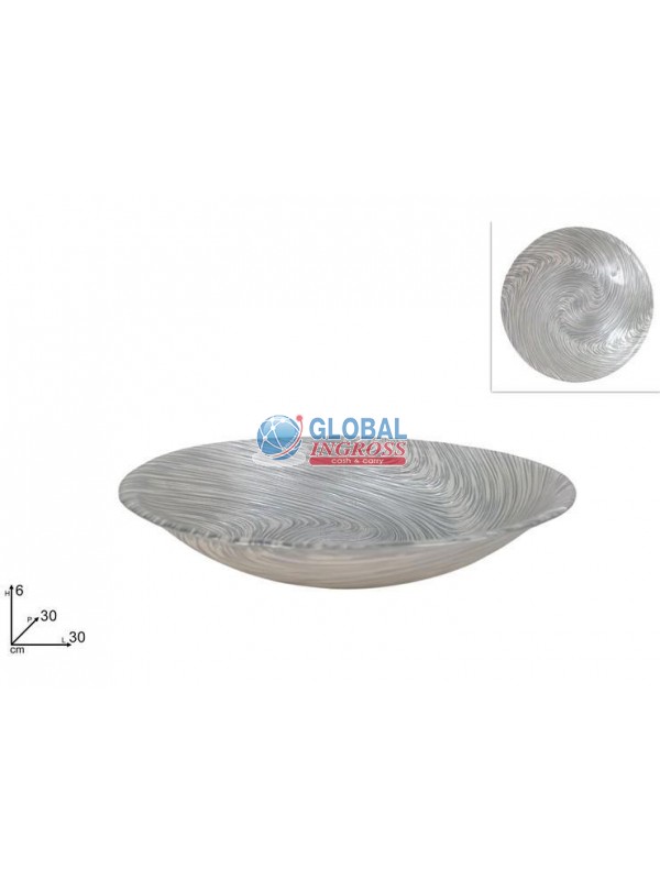 CENTROTAVOLA DECORO VORTICE SILVER 30cm VETRO