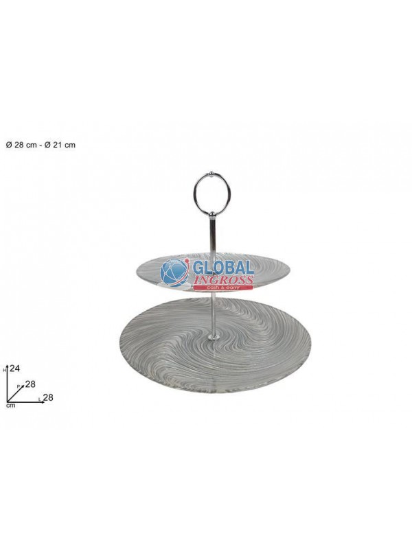 ALZATINA 2 PIANI VETRO VORTICE SILVER 28/21cm