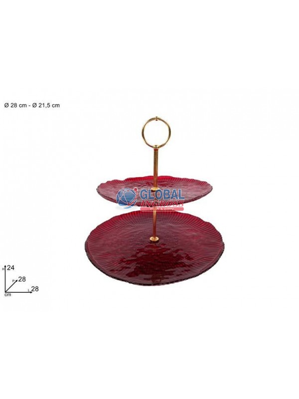 ALZATINA 2 PIANI VETRO DECORATO ROSSO 28/21cm