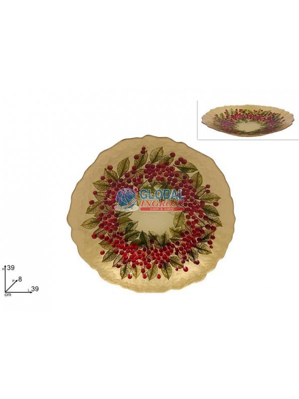 CENTROTAVOLA PIATTO VETRO 39cm ORO C/BACCHE E FOGLIE