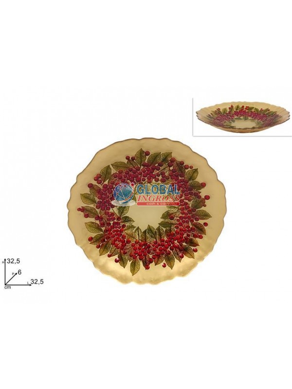 CENTROTAVOLA COPPA VETRO 32,5cm ORO C/BACCHE E FOGLIE