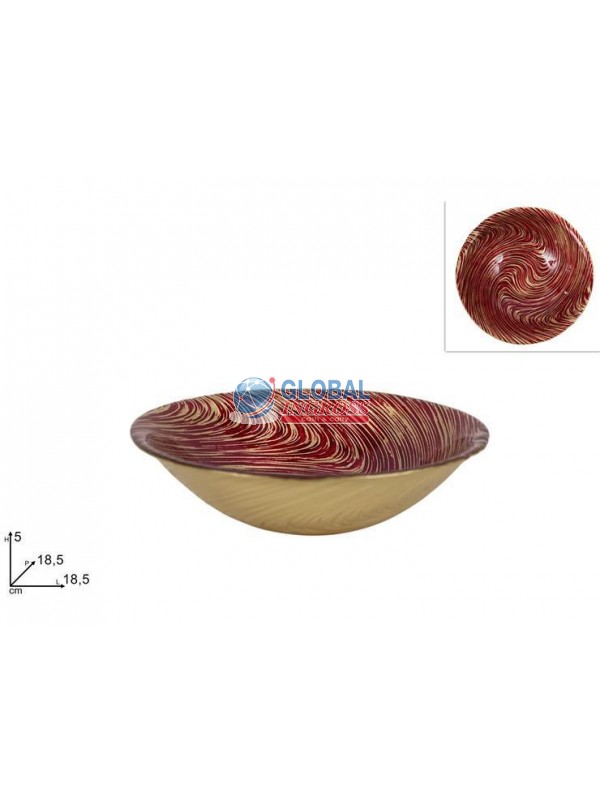 COPPETTA VETRO DECORO VORTICE ROSSO/ORO 18cm