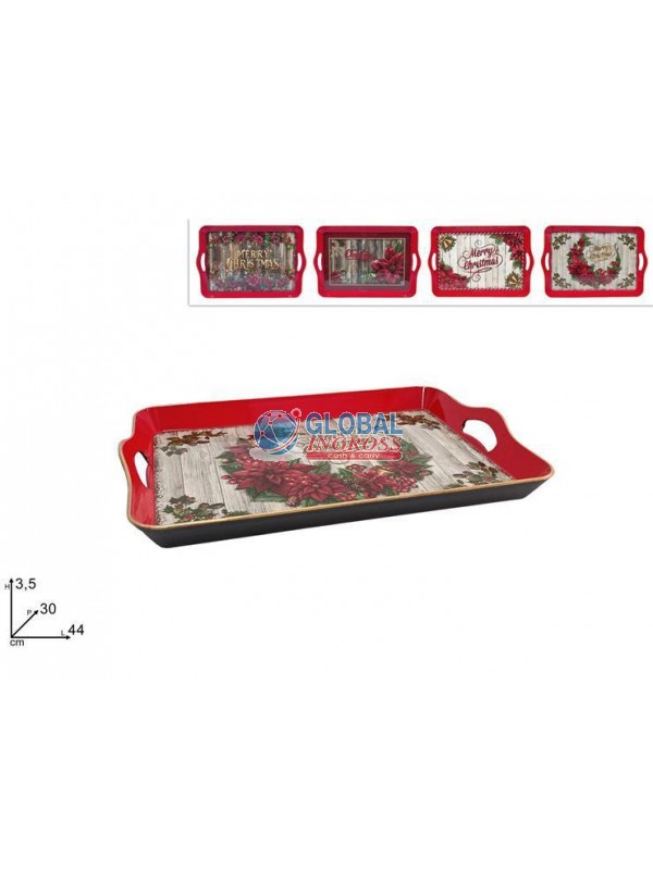 VASSOIO NATALE PLASTICA44x30 C/DECORO STELLA NATALE