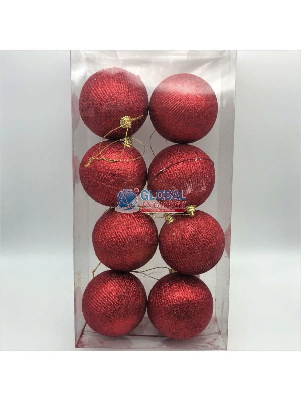 PALLE C/GLITTER ROSSO 8cm 8pz
