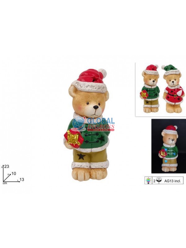 ORSETTO NATALIZIO 23cm CERAMICA C/LUCE