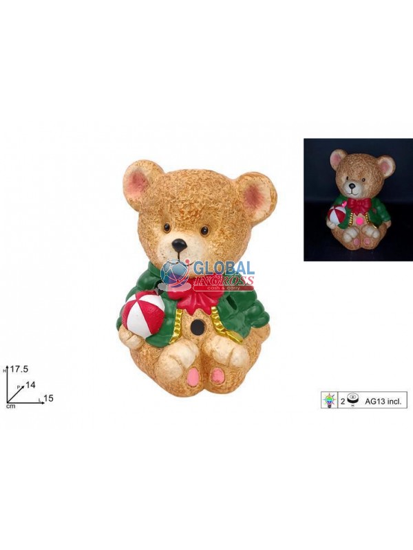 ORSETTO SEDUTO 17cm CERAMICA C/LUCE