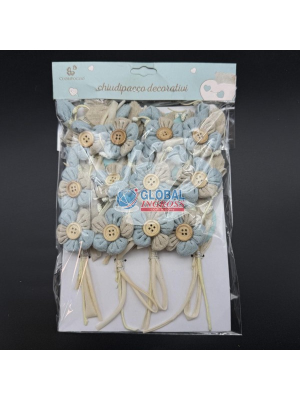 FIORE JUTA C/BOTTONE CELESTE - un pezzo