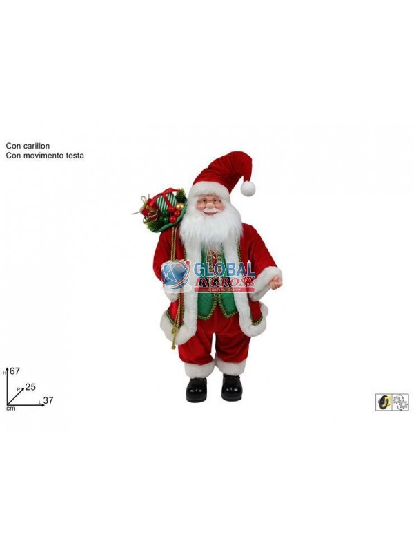 BABBO NATALE CARILLON 67cm ROSSO VERDE