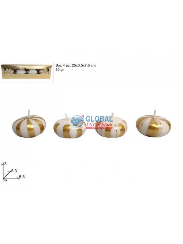 CANDELE 5cm DECORO BIANCO ORO 50gr x4pz