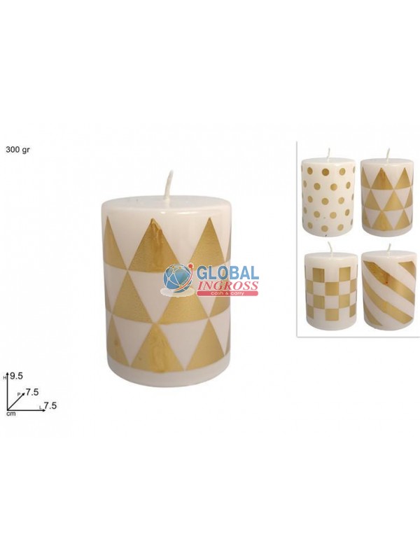 CANDELA 360gr C/DECORO BIANCO ORO