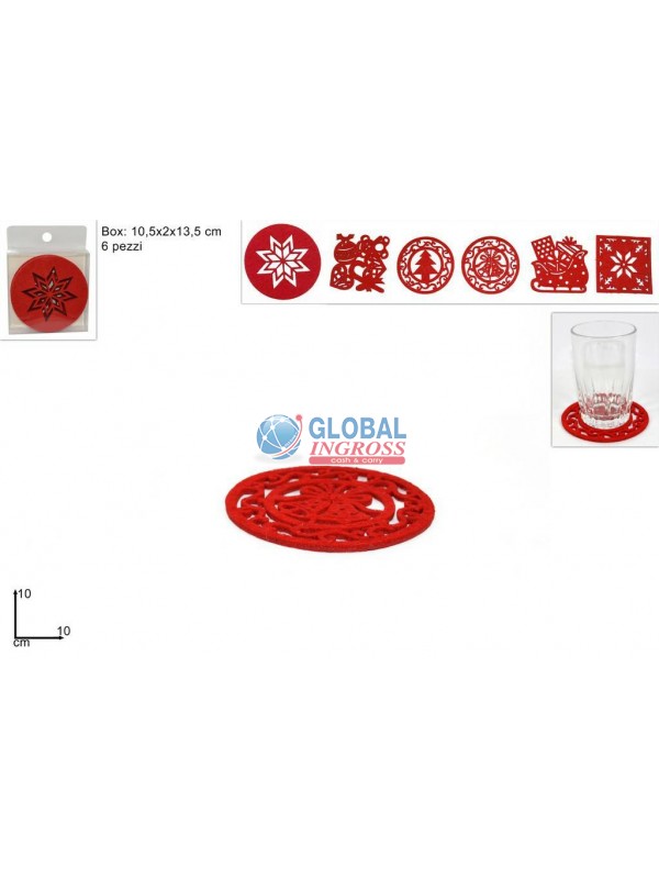 SOTTOBICCHIERE FELTRO ROSSO 6p