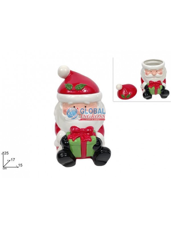 BARATTOLO BABBO NATALE C/PACCO REGALO IN CERAMICA