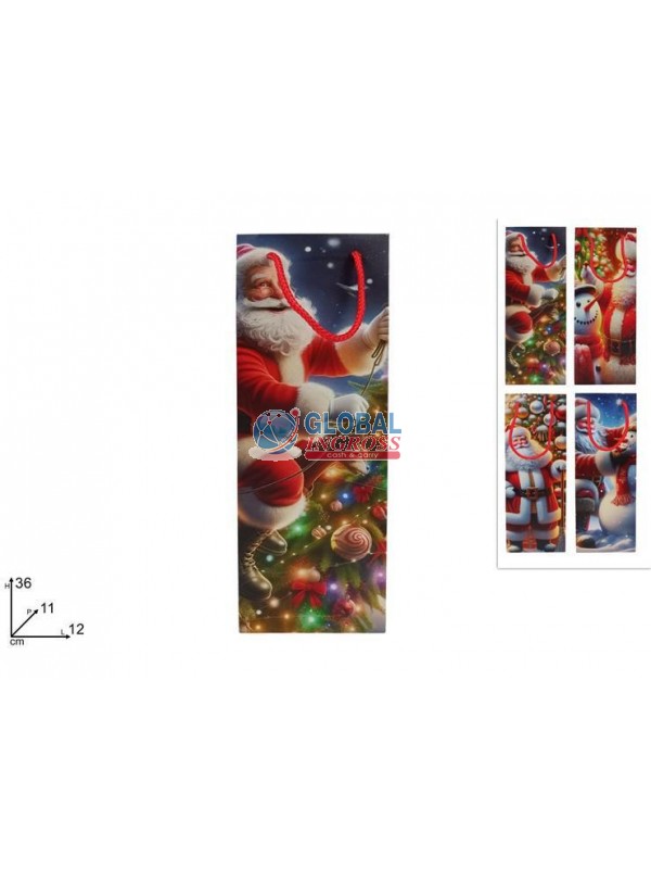 SHOPPER NATALE P/BOTTIGLIA PUPAZZO NEVE 12x36