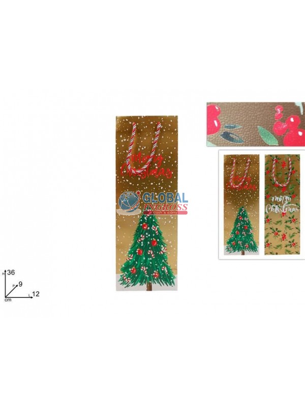 SHOPPER NATALE P/BOTTIGLIA ORO 12x36