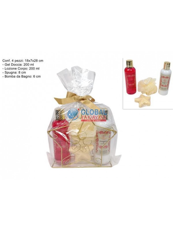 SET DA BAGNO 4pz CONFEZIONE REGALO STELLA ROSSO