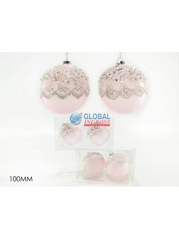 PALLINE ROSA 2pz 100mm C/MERLETTO