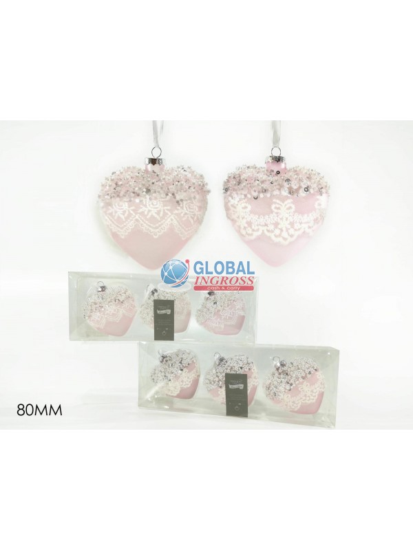 CUORI ROSA MERLETTO 3pz80mm